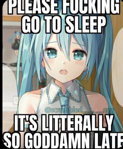 PLEASE FUCKING
GO TO SLEEP

IT'S LITTERALLY
SO GODDAMN LATE
