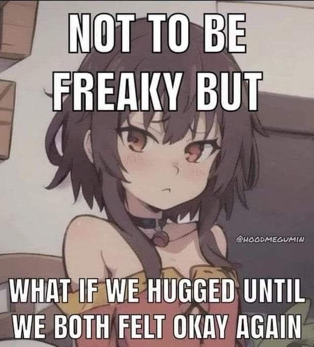 NOT TO BE
FREAKY BUT

WHAT IF WE HUGGED UNTIL
WE BOTH FELT OKAY AGAIN

@HOODMEGUMIN