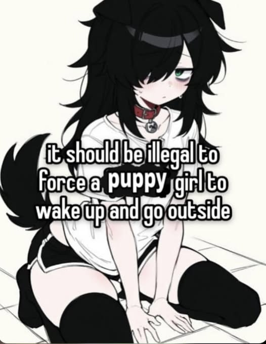 it should be illegal to
force a puppy girl to
wake up and go outside
