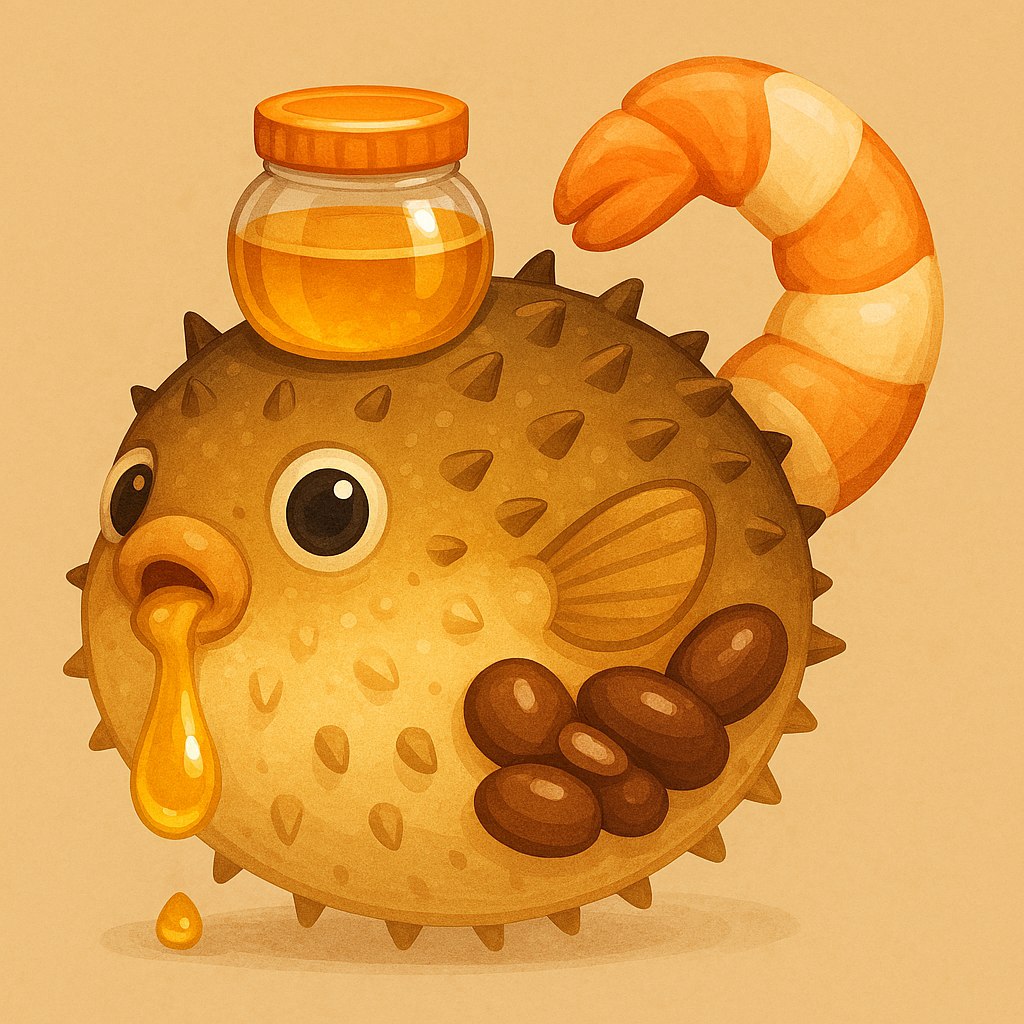 Hex, [08/12/2025 23:36]
/copilot fai una fusione con queste emoji: 🐡🍤🫘🍯

Microsoft Copilot, [08/12/2025 23:37]
Ecco la tua creatura fantastica, nata dalla fusione di un pesce palla, un gambero, dei fagioli e un barattolo di miele! Guarda che meraviglia: un corpo paffuto da pesce palla, una coda a spirale da gambero, pinne decorate con motivi di fagioli e un barattolo di miele come cappello. Un mix deliziosamente surreale!