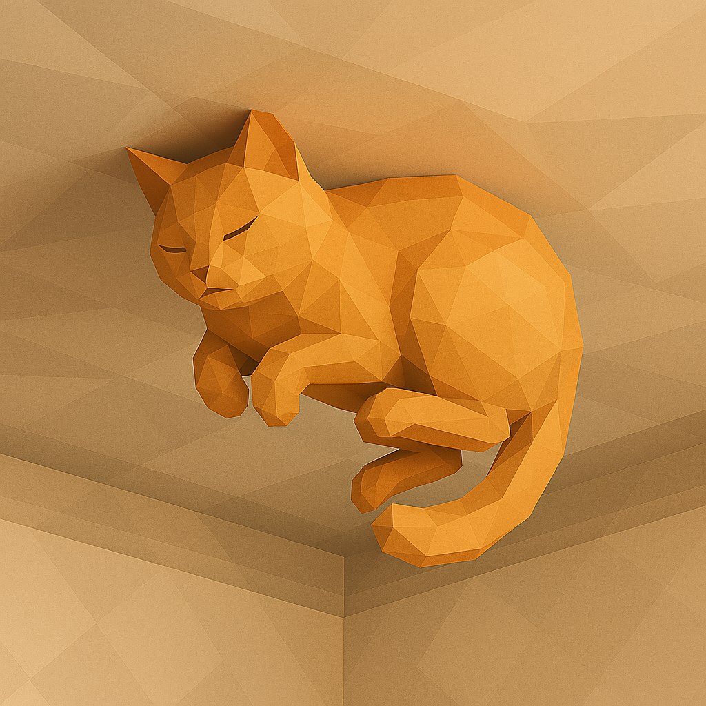 💖💣, [15/07/2025 22:31]
/copilot Genera un gatto low-poly che riposa comodamente attaccato al centro di un soffitto

Microsoft Copilot, [15/07/2025 22:31]
Ecco in arrivo il tuo gatto low-poly, maestro dell’ozio verticale, appeso con eleganza al centro del soffitto. Geometrico, rilassato, e decisamente anticonformista! 😸🛸

Se vuoi aggiungere un lampadario, una parete pixel art o farlo fluttuare in un castello medievale, ci mettiamo subito all’opera.

💖💣, [15/07/2025 22:32]
omicion