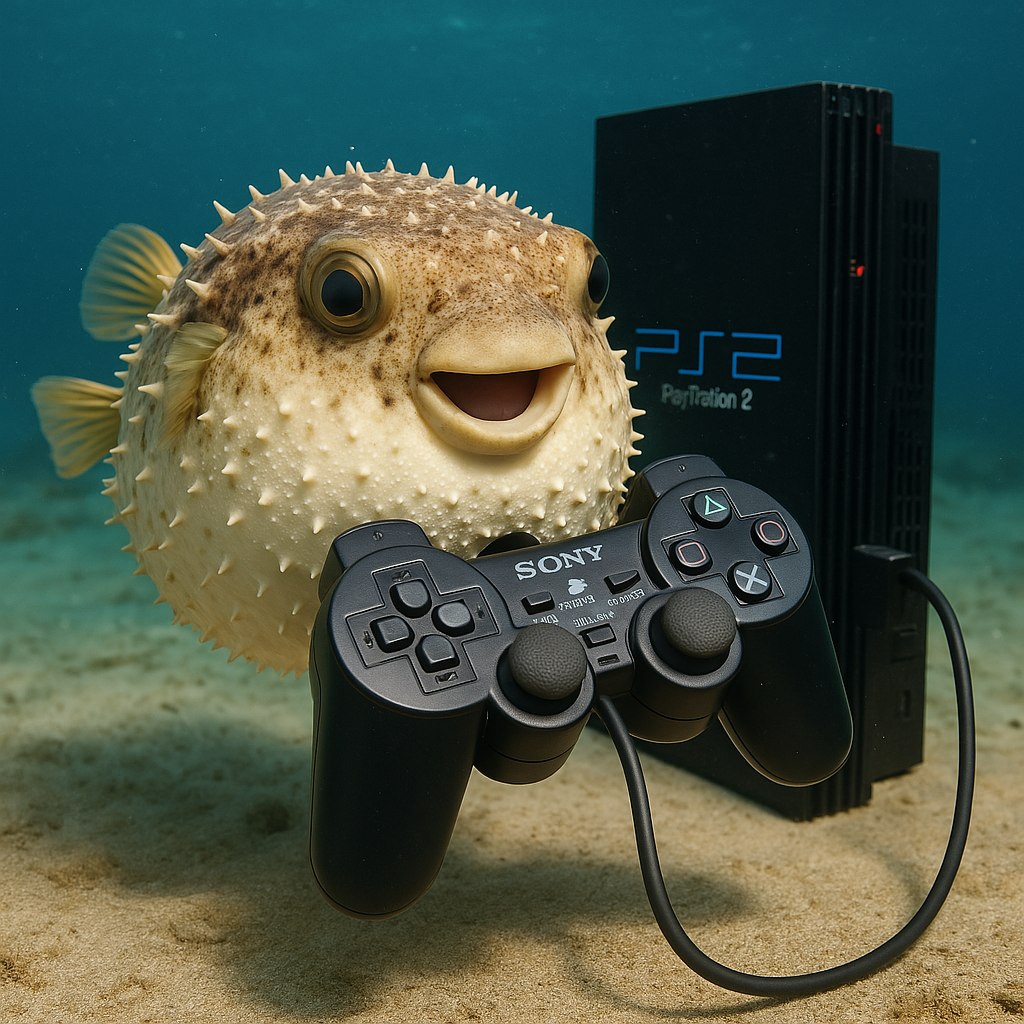 Hex, [20/07/2025 15:51]
/copilot genera un'immagine fotorealistica di un pesce palla nella quale è felice di giocare con la PlayStation 2

Microsoft Copilot, [20/07/2025 15:51]
Ecco in arrivo il nostro pesce palla fotorealistico, tutto intento a divertirsi con una PlayStation 2—una scena davvero unica che unisce il mondo marino alla nostalgia videoludica. 🎮🐡 Preparati a sorridere!