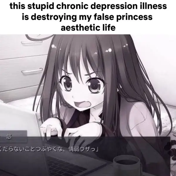 this stupid chronic depression illness
is destroying my false princess

OBGWCHEDAP CB. USSD OD,